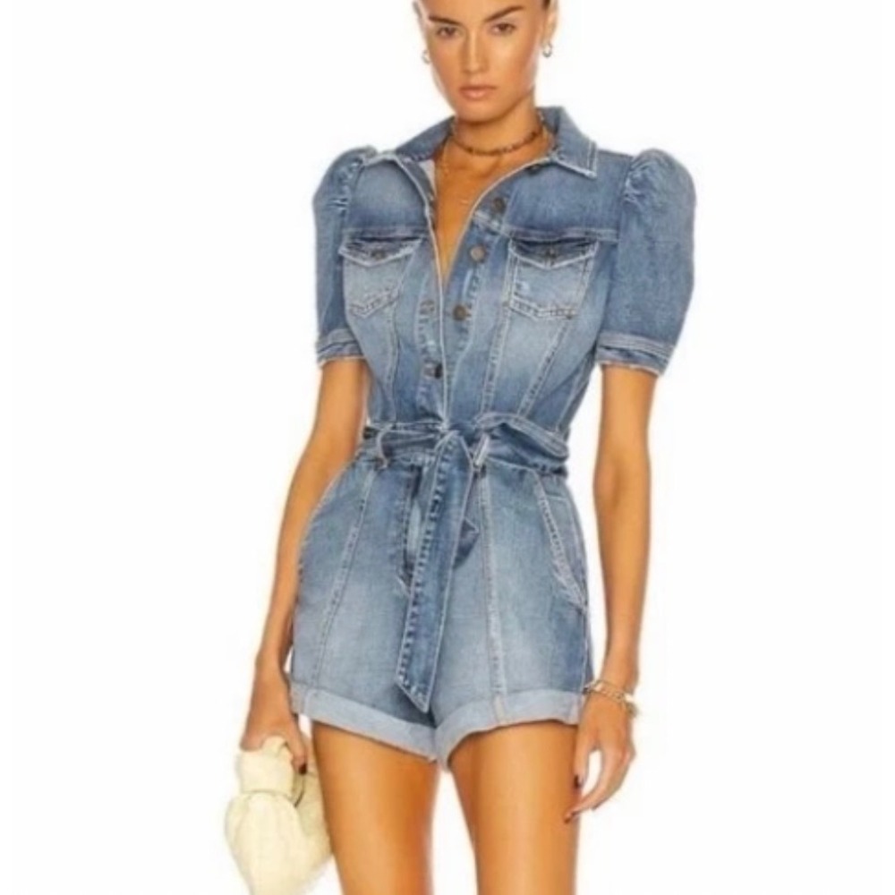 Retrofete Denim Phoebe Romper Womens S Blue Puff Sleeve SS21-3484-RE360